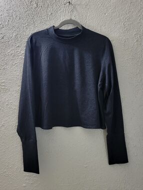 Women’s XL Athletic Shirt Dark Gray Long Sleeve Long Crop Stretch Top